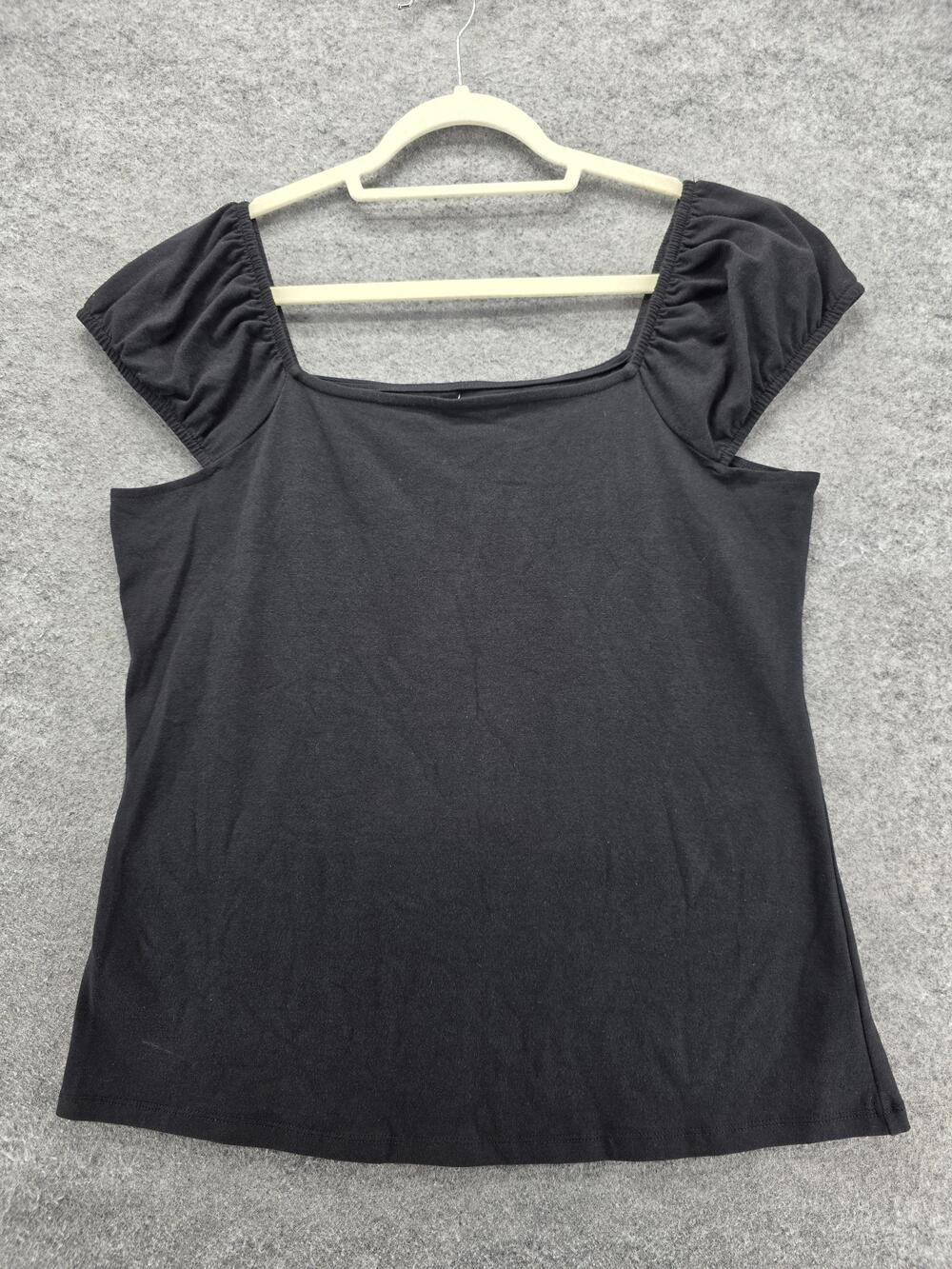 Maurices Shirt Womens XL Black 24/7 Cotton Spandex Ruched Sleeve Square Neck Top